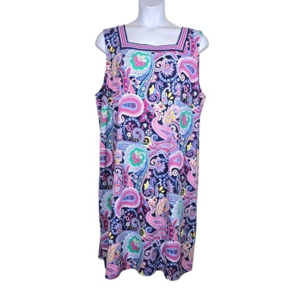 Talbots Womens Pink Multicolor Paisley Print Squareneck Shift Dress Size 3X